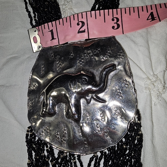 Vintage Elephant Black and Silver Bead Necklace - Picture 5 of 7